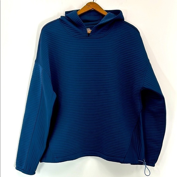 Hyba Sweaters - Hyba Textured Hooded Pullover Women's XL Blue Yoga Walk Gym Workout Bike Hike